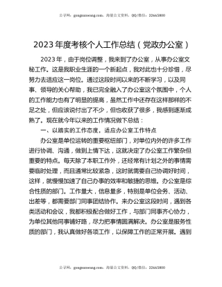2023年度考核个人工作总结（党政办公室）