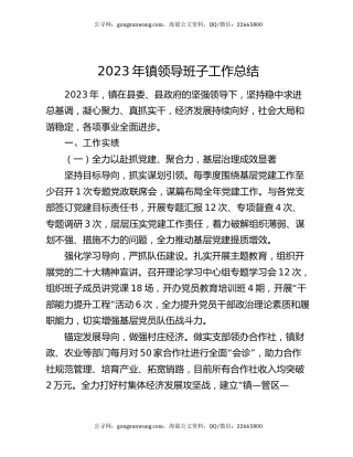 2023年镇领导班子工作总结