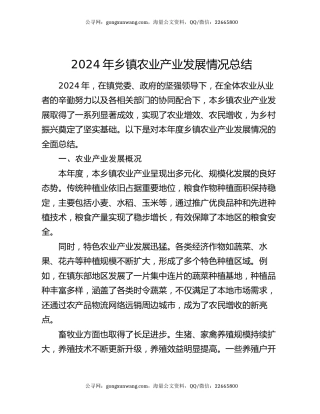 2024 年乡镇农业产业发展情况总结