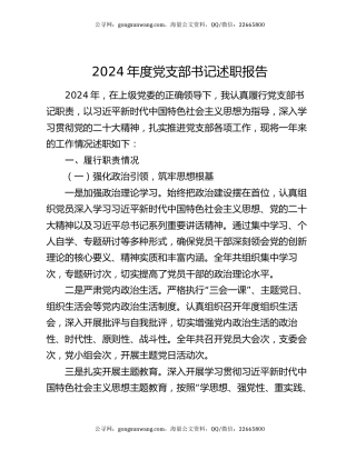 2024 年度党支部书记述职报告