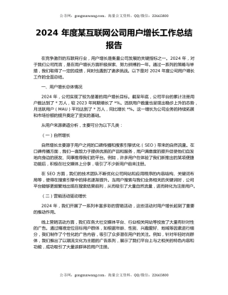 2024 年度某互联网公司用户增长工作总结报告