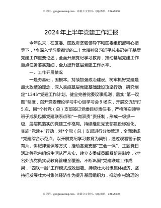 2024年上半年党建工作汇报