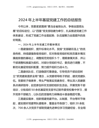 2024年上半年基层党建工作的总结报告