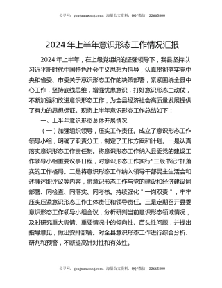2024年上半年意识形态工作情况汇报
