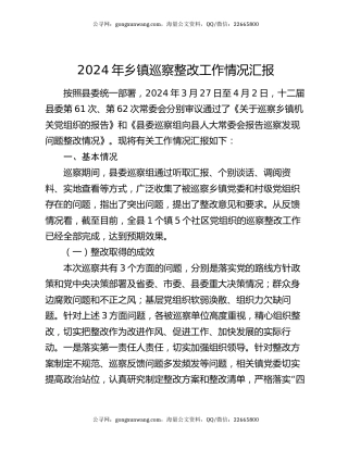2024年乡镇巡察整改工作情况汇报