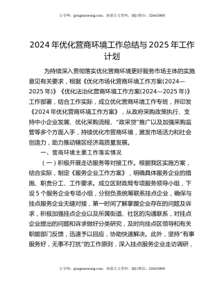 2024年优化营商环境工作总结与2025年工作计划
