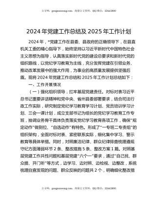 2024年党建工作总结及2025年工作计划