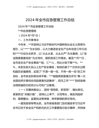 2024年全市应急管理工作总结