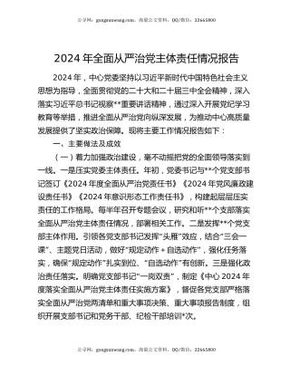 2024年全面从严治党主体责任情况报告