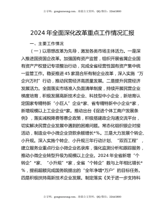 2024年全面深化改革重点工作情况汇报