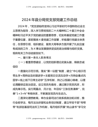 2024年县分局党支部党建工作总结