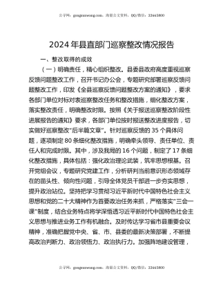 2024年县直部门巡察整改情况报告