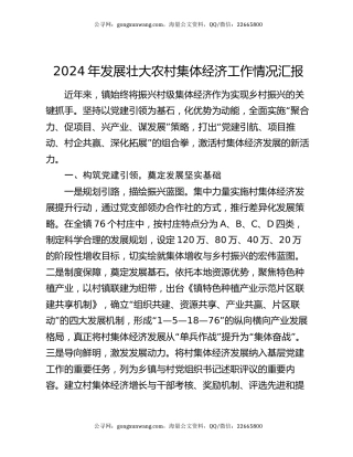 2024年发展壮大农村集体经济工作情况汇报