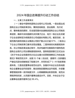 2024年国企改革提升行动工作总结