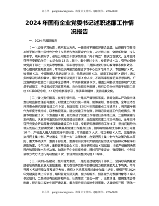2024年国有企业党委书记述职述廉工作情况报告
