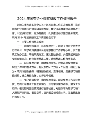 2024年国有企业巡察整改工作情况报告