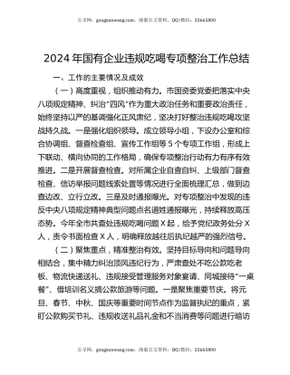 2024年国有企业违规吃喝专项整治工作总结