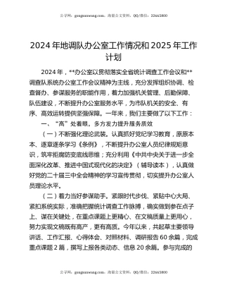 2024年地调队办公室工作情况和2025年工作计划