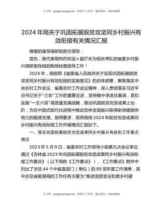 2024年局关于巩固拓展脱贫攻坚同乡村振兴有效衔接有关情况汇报