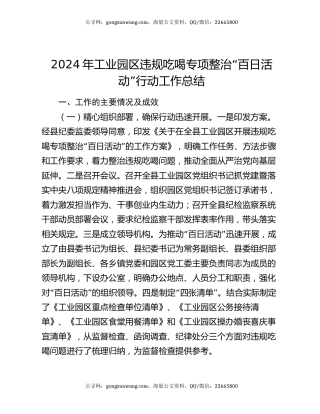2024年工业园区违规吃喝专项整治“百日活动”行动工作总结