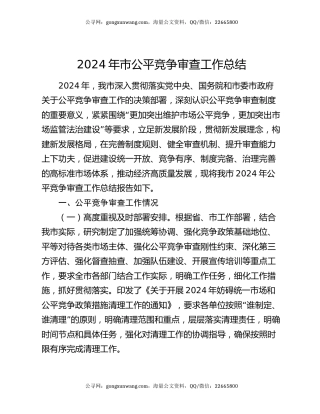 2024年市公平竞争审查工作总结