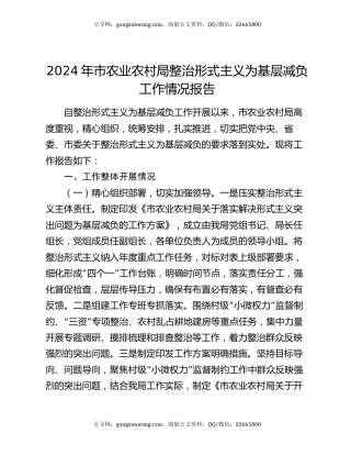 2024年市农业农村局整治形式主义为基层减负工作情况报告