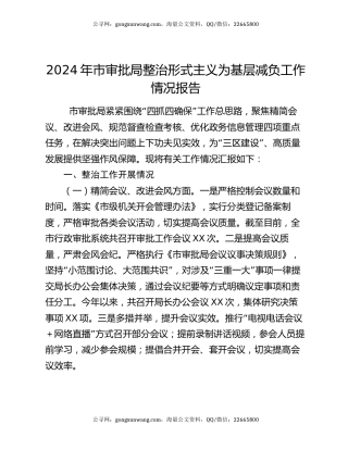 2024年市审批局整治形式主义为基层减负工作情况报告