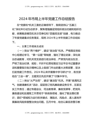 2024年市局上半年党建工作总结报告