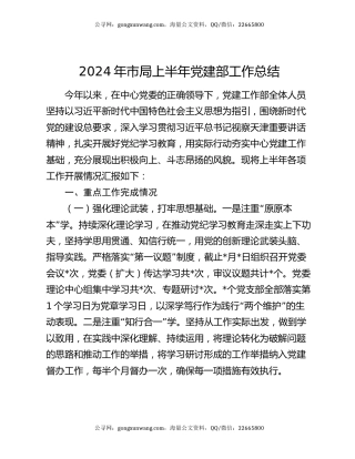 2024年市局上半年党建部工作总结