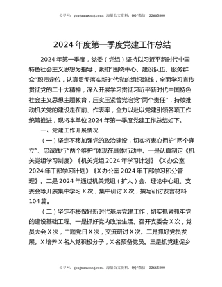 2024年度第一季度党建工作总结
