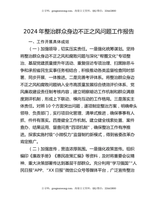 2024年整治群众身边不正之风问题工作报告