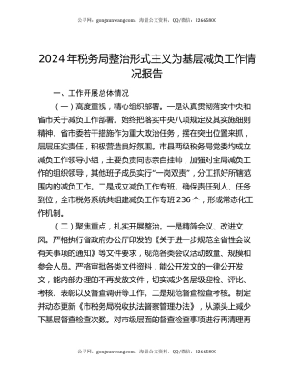 2024年税务局整治形式主义为基层减负工作情况报告