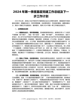 2024年第一季度基层党建工作总结及下一步工作计划