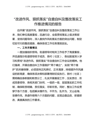 “改进作风、狠抓落实”自查自纠及整改落实工作推进情况的报告