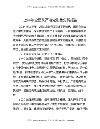 上半年全面从严治党形势分析报告