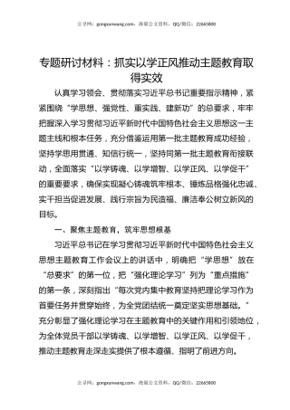 专题研讨材料：抓实以学正风 推动主题教育取得实效