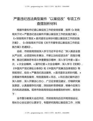 严重违纪违法典型案件“以案促改”专项工作查摆剖析材料
