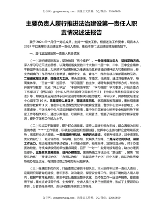 主要负责人履行推进法治建设第一责任人职责情况述法报告