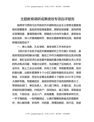 主题教育调研成果绩效专项自评报告