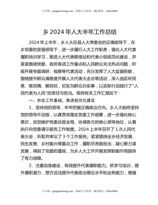 乡2024年人大半年工作总结