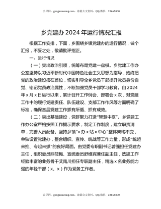 乡党建办2024年运行情况汇报