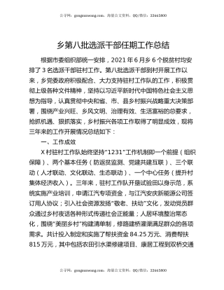 乡第八批选派干部任期工作总结