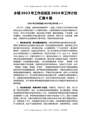 乡镇2023年工作总结及2024年工作计划汇编6篇