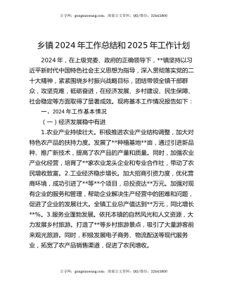 乡镇2024 年工作总结和2025年工作计划
