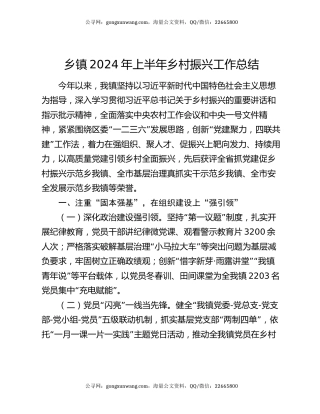 乡镇2024年上半年乡村振兴工作总结