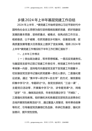 乡镇2024年上半年基层党建工作总结