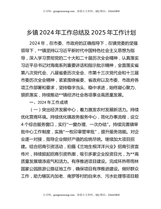 乡镇2024年工作总结及2025年工作计划