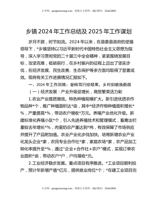乡镇2024年工作总结及2025年工作谋划