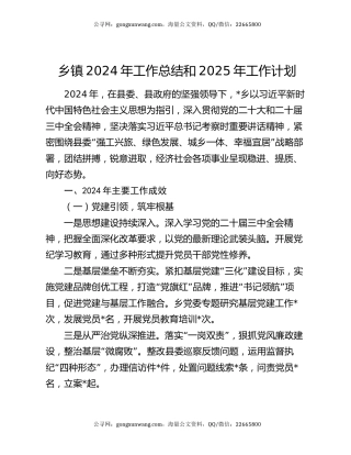 乡镇2024年工作总结和2025年工作计划（2）