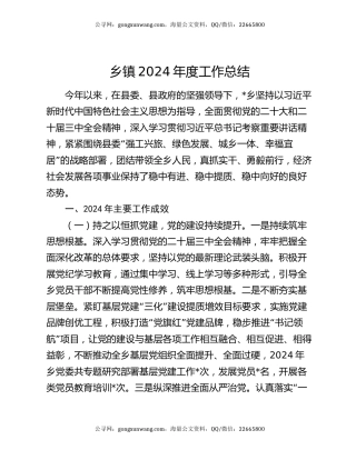 乡镇2024年度工作总结